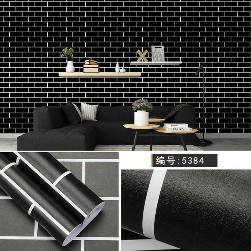 HITAM Black brick sticker wallpaper | Shopee Malaysia