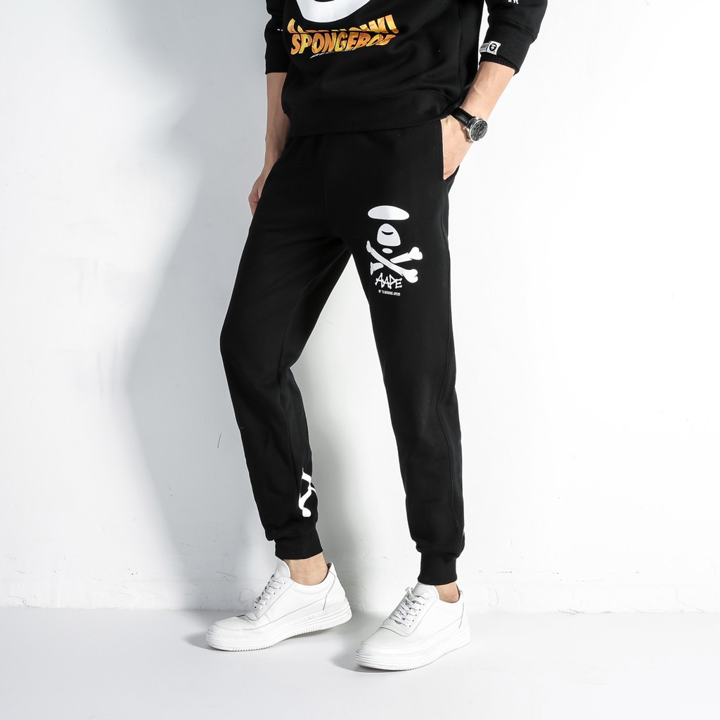 AAPE APUNVS BLACK SWEATPANTS Label Aape at Bottom Jogger Pants