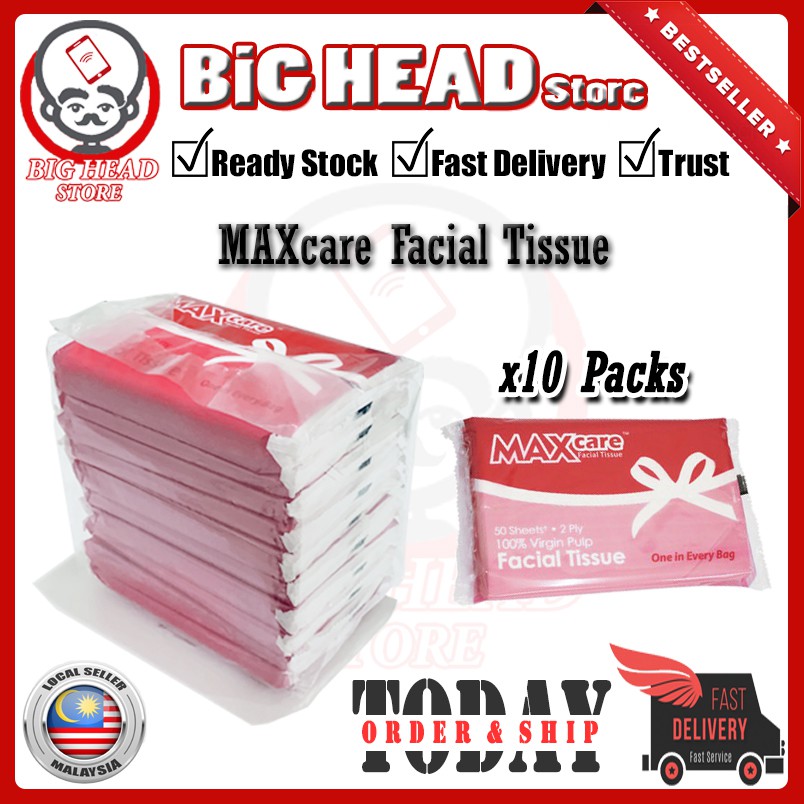 (READY STOCK) MaxCare 2 PLY Facial Tissue 100% Virgin Pulp 10 Packs x ...