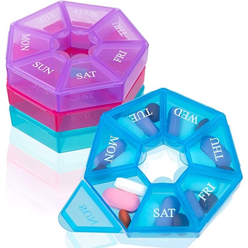 Portable 7 Grids Weekly Pill Box/ Mini Round Medicine Storage Case ...