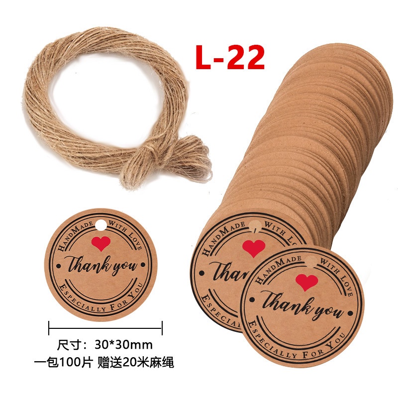 100pcs Free 20m Rope Thank You Tags Label Thanks Blank Kraft White ...