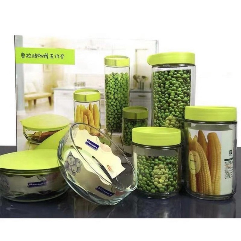 【Clear Stock】 Glass Food Storage Container Holder 5in1封密收纳罐 玻璃 nut