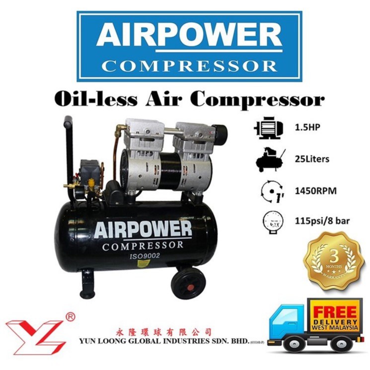 Oilless Silent Compressor 25 lt / 1.5 Hp