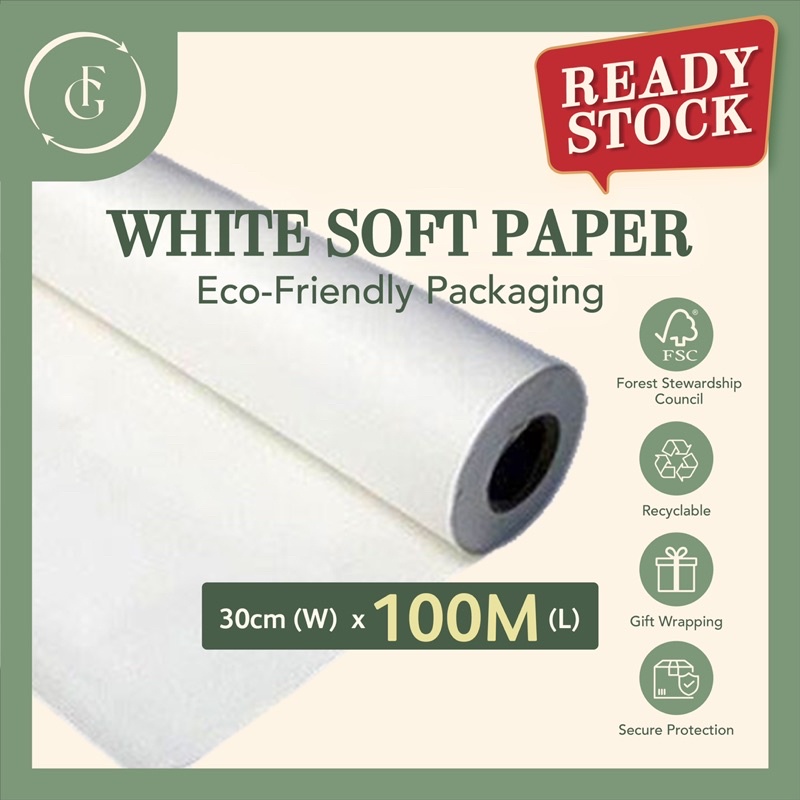 White soft paper [30cm x 100M] Wrapping tissue paper 100% Recyclable ...
