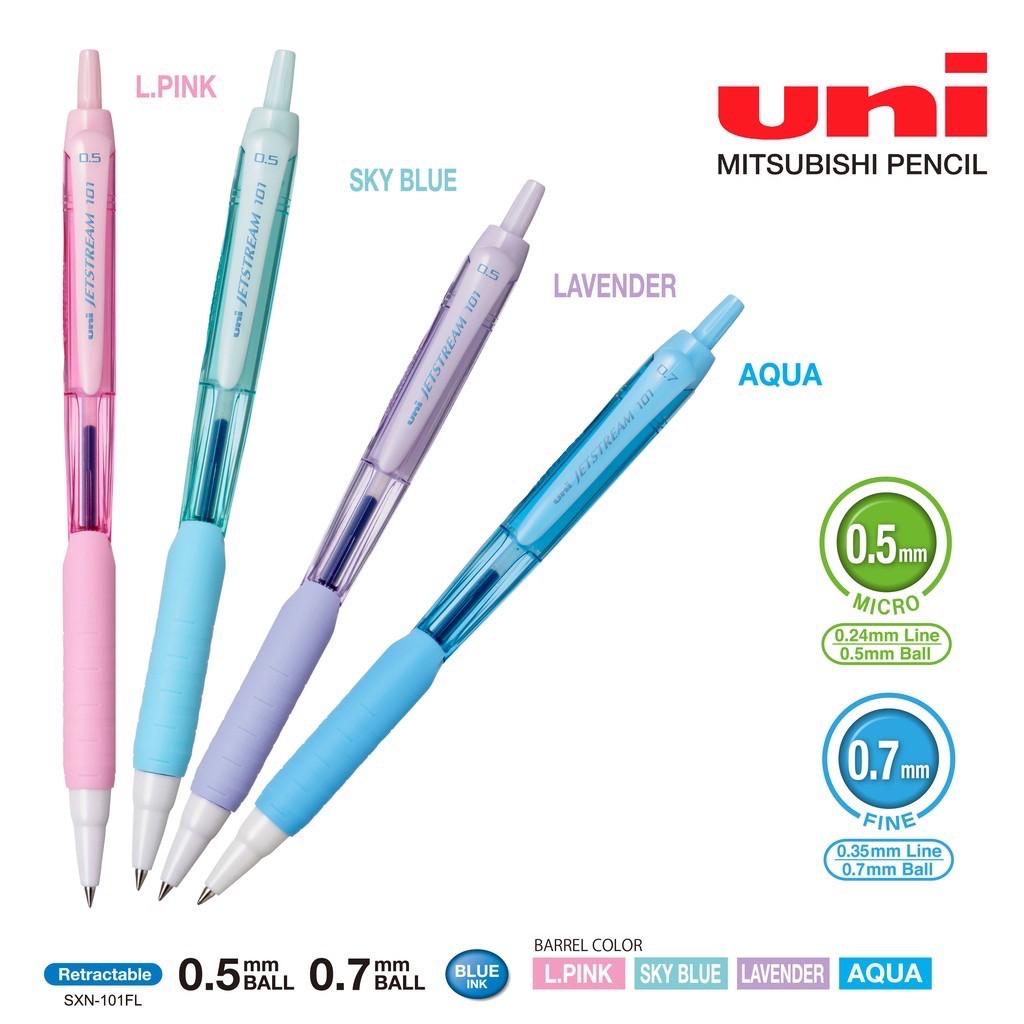 Uni Jetstream 101 Retractable Rubber Grip Roller Ball Pen 0.5mm / 0.7mm ...