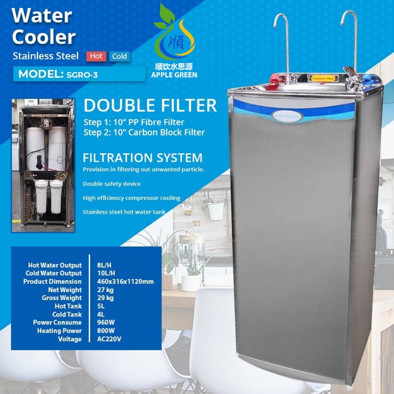 Apple Green Water Cooler SGRO3 w Double Filter Stainless Steel SUS304