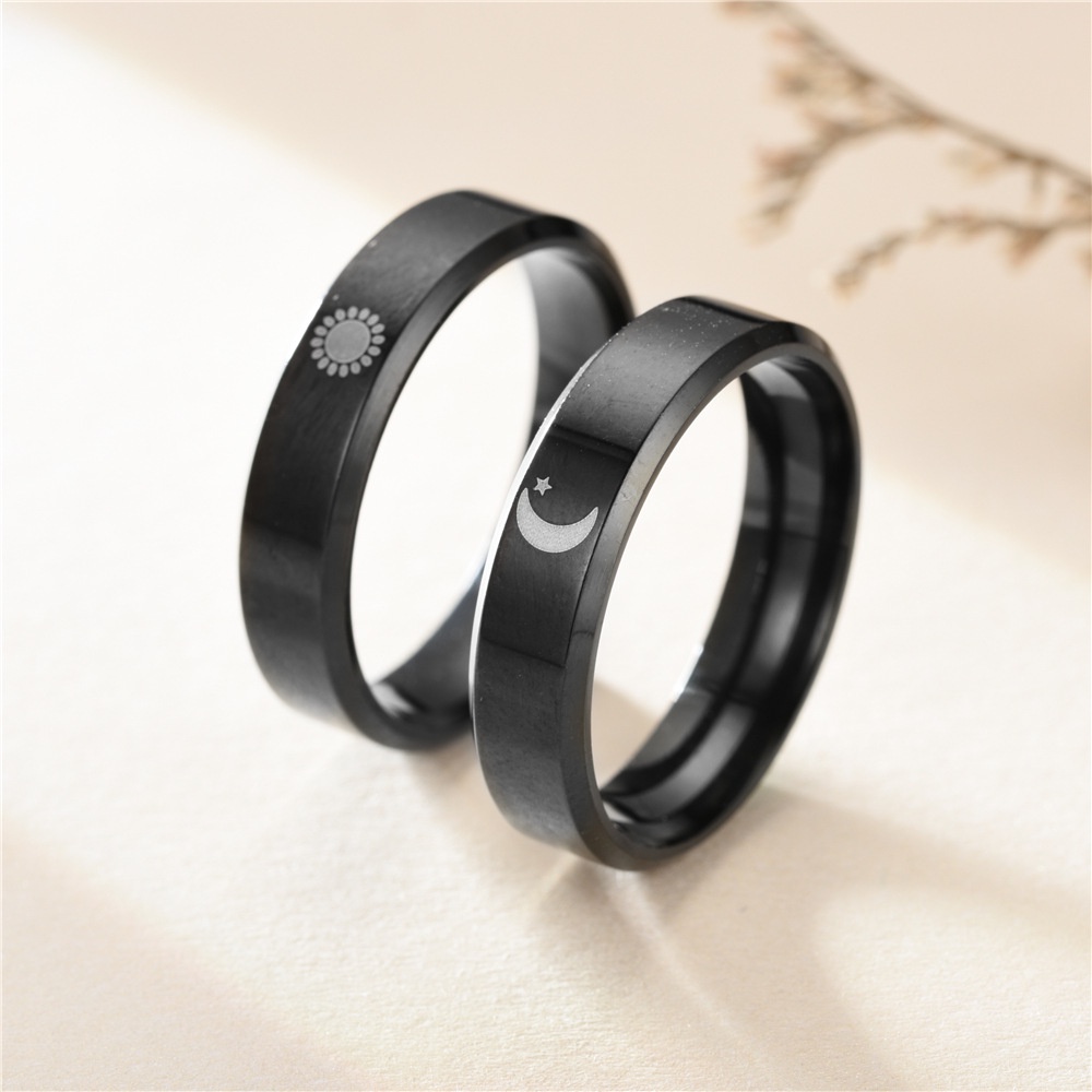 Fashion Simple Moon Sun Couple Black Stainless Steel Rings for Lover ...