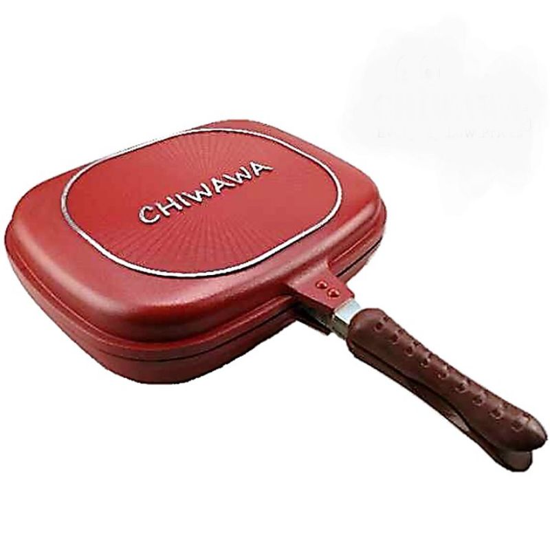 (Free Recipe Book + Rubber Seal) Happy CHIWAWA Double Sided Grill pan