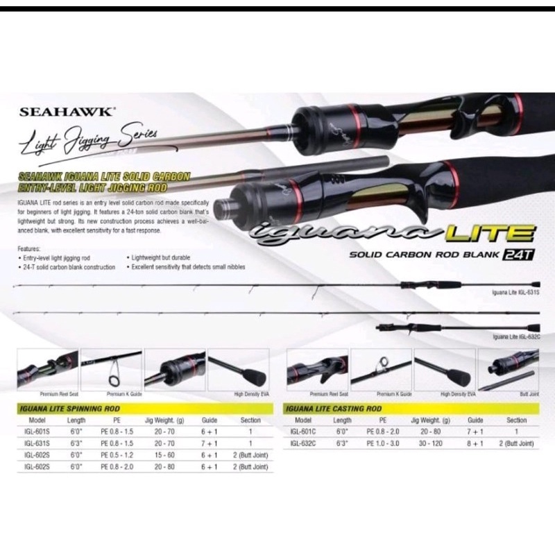 SEAHAWK Iguana Lite Jigging Casting Spinning Rod Joran Jigging