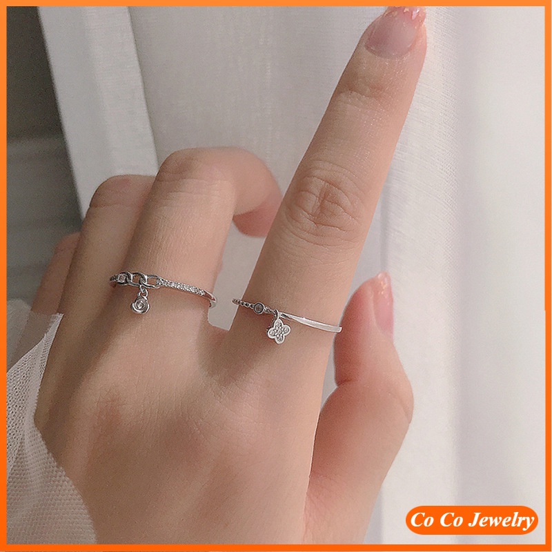 COCOJEWELRY New Year Korean Fashion Lucky Four leaf Clover Ring for Women Flashing Diamond Flower Index Finger Rings Shopee Malaysia