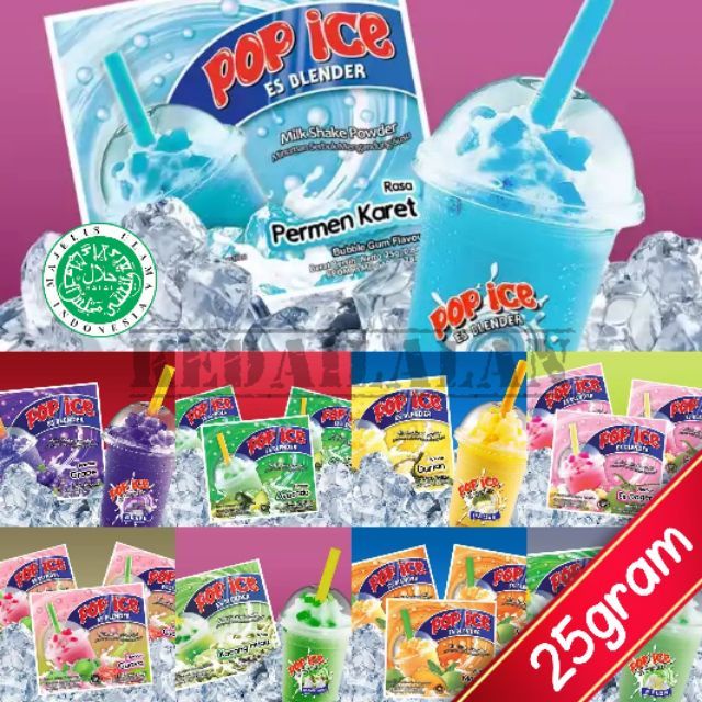 POP ICE (1 renteng) 10 SACHET x 25 GRAM ES BLENDED PELBAGAI PERISA ...