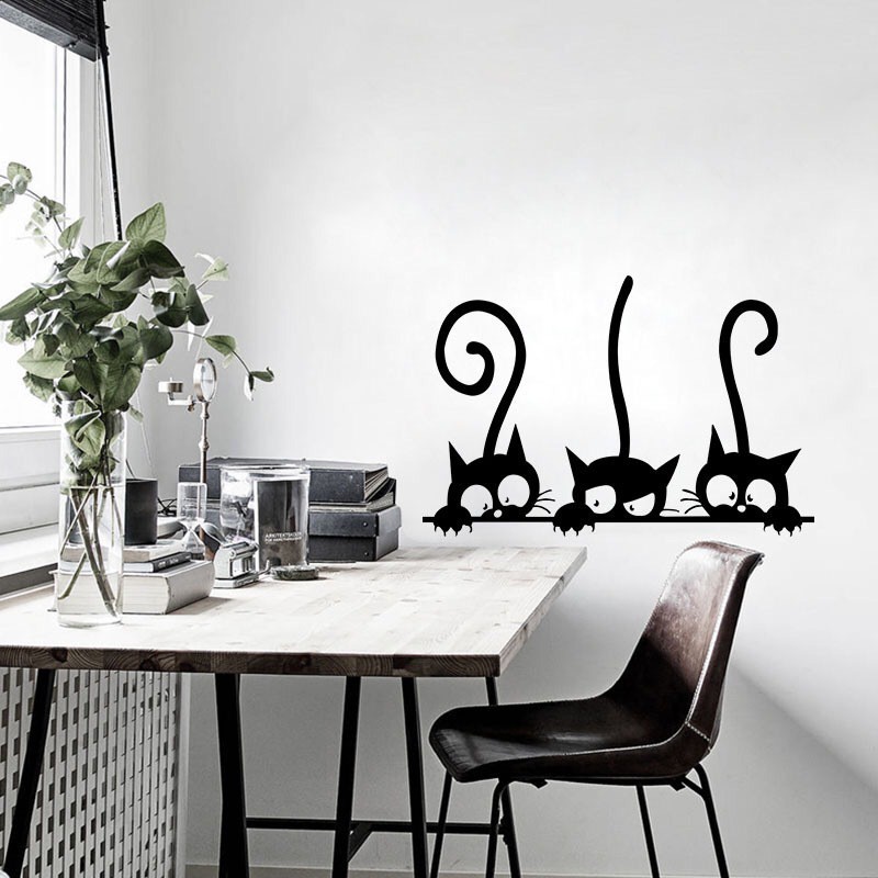 Wall Sticker Pelekat dinding tiga kucing hitam yang kelakar | Shopee ...