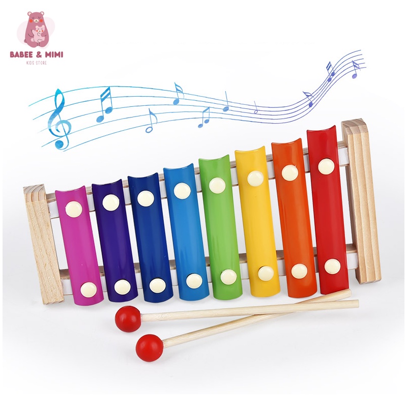 BABEE Colorful Xylophone Wooden Toy 8 Notes Kids Musical Early Learning ...