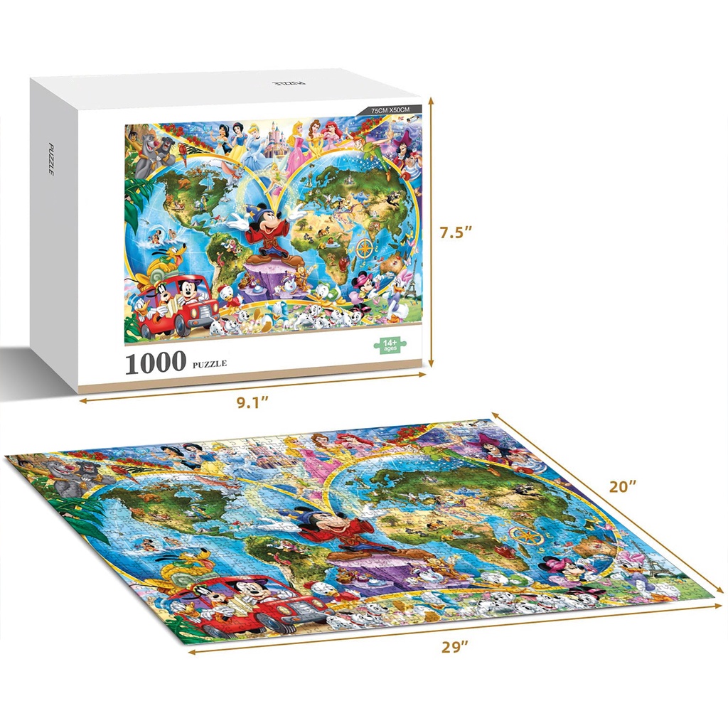 Disney World Map 1000 Piece Puzzle Featuring the Entire Disney Family ...