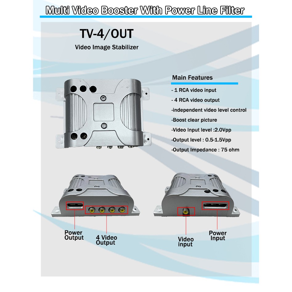 1 to 4 RCA AV Video Amplifier Splitter Booster for Auto Car LCD DVD Player Shopee Malaysia