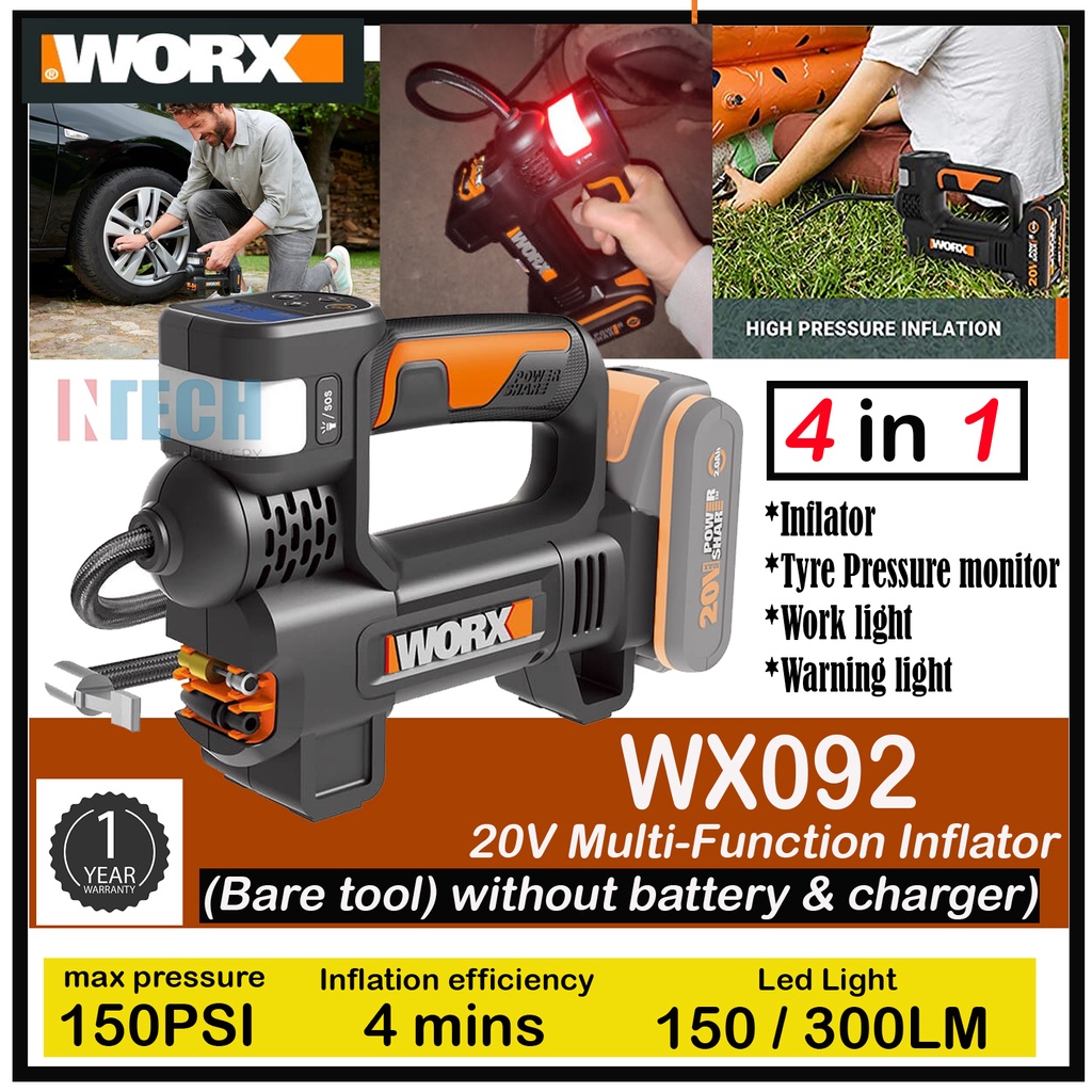 WORX WX092 20V MULTI-FUNCTION AND INFLATOR 4 IN 1 ( BARE TOOL ...