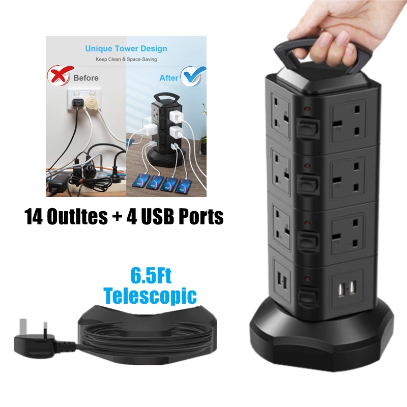 TESSAN 6/10/14 Outlet Power Extension Plug Vertical/Tower Socket Surge