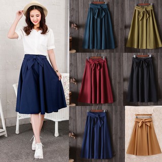 A-Line Skirt Perempuan New Style Thin High Waist Long Knee Length Skirt  Labuh Umbrella Girls Skirt Wanita Mid-Length
