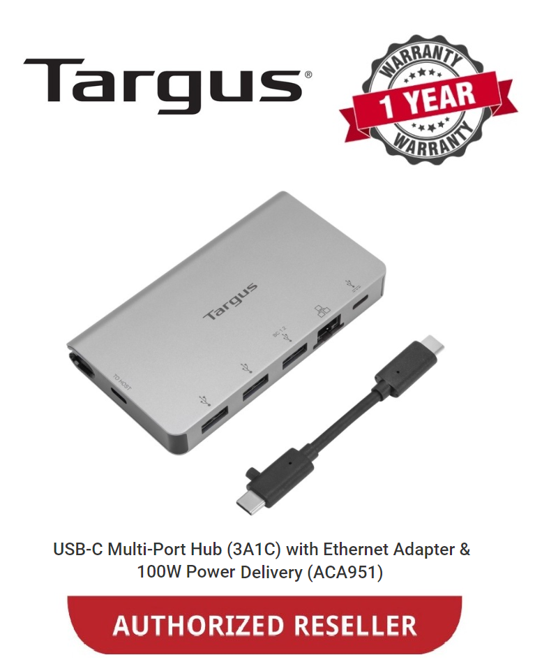 Targus ACA951 USB-C Multi-Port Hub with Ethernet Adapter and 100W