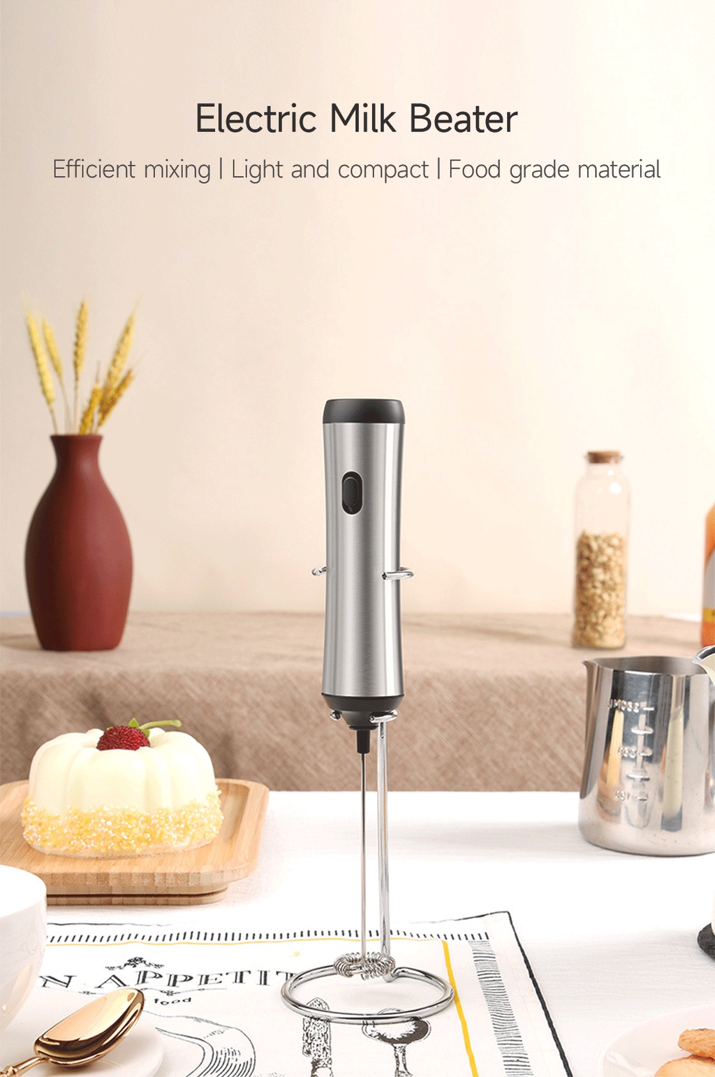Cliton Electric Milk Frother with Stand Efficient Mixing Food Grade