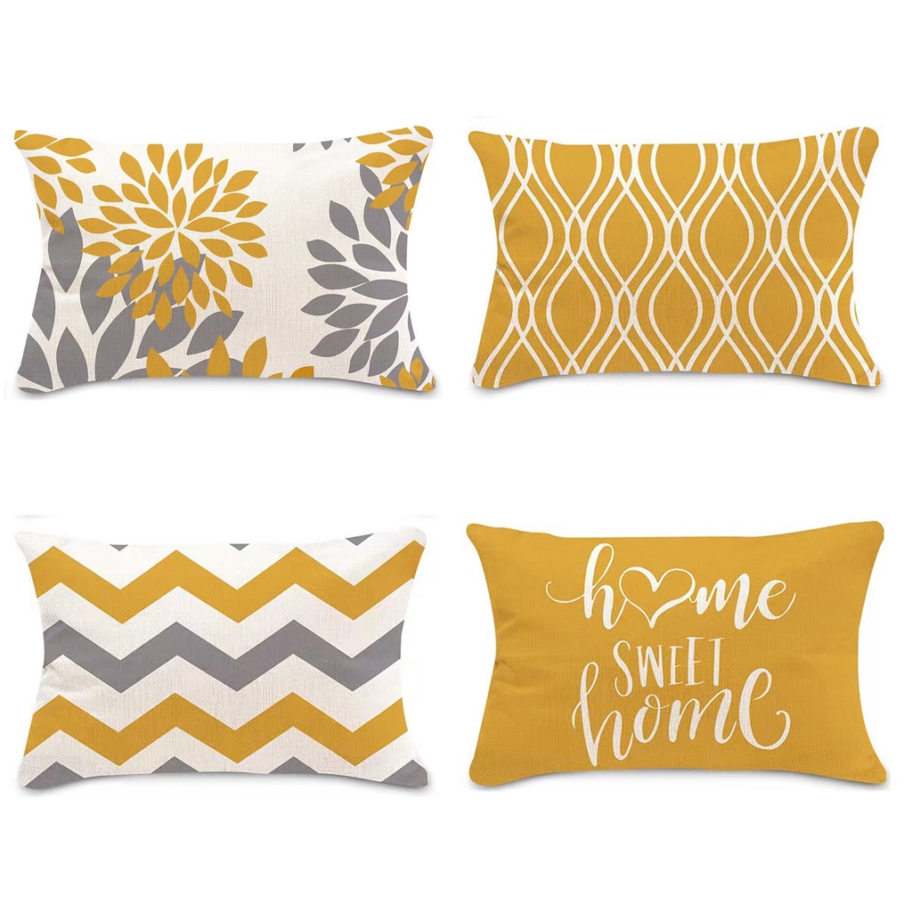 Yellow geometric Cushions covers Linen 30 x 50. 40 x 60. 50 x 70