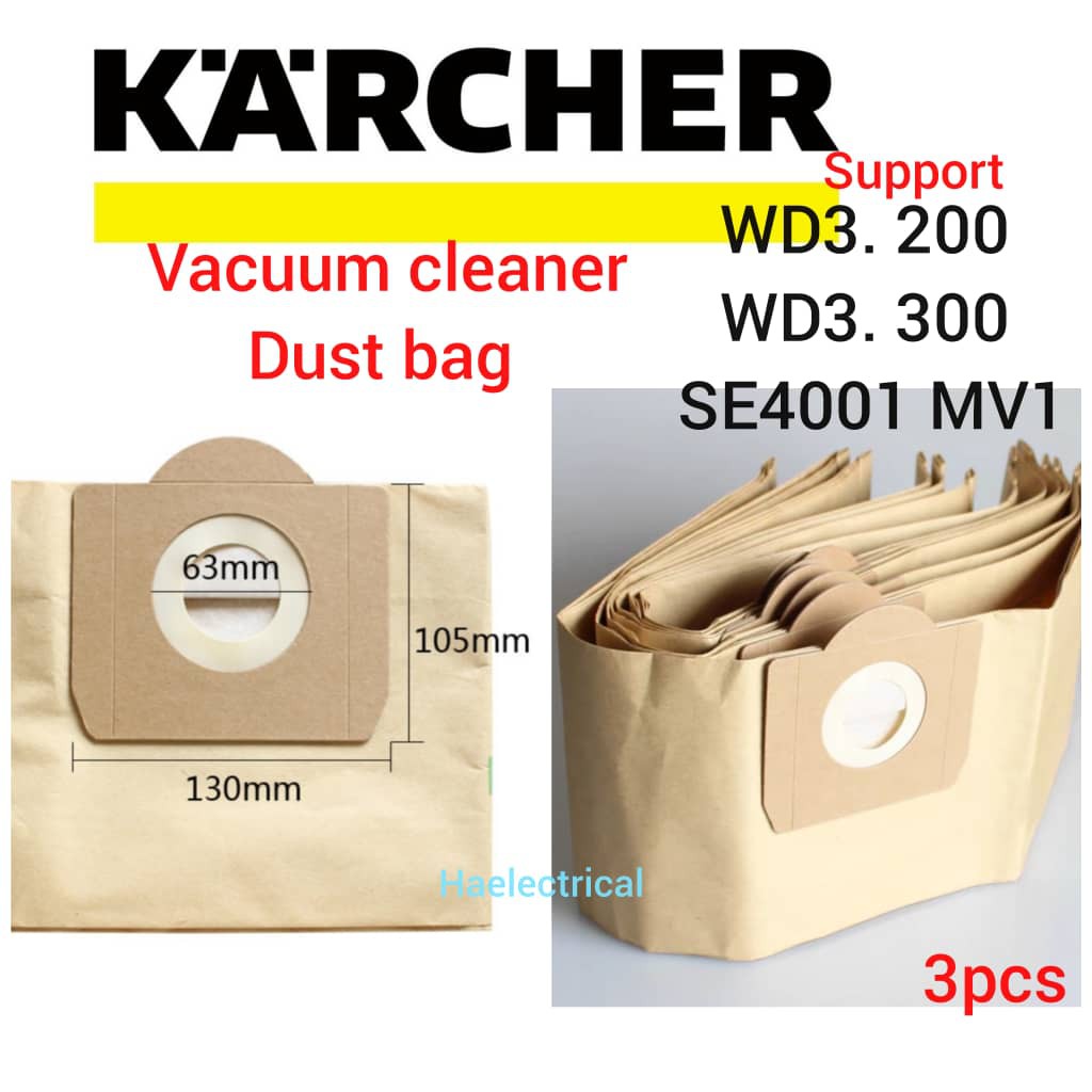 Karcher Vacuum Dust Bag WD3.200 WD3.300 SE4001 MV1 (3pcs) Shopee Malaysia