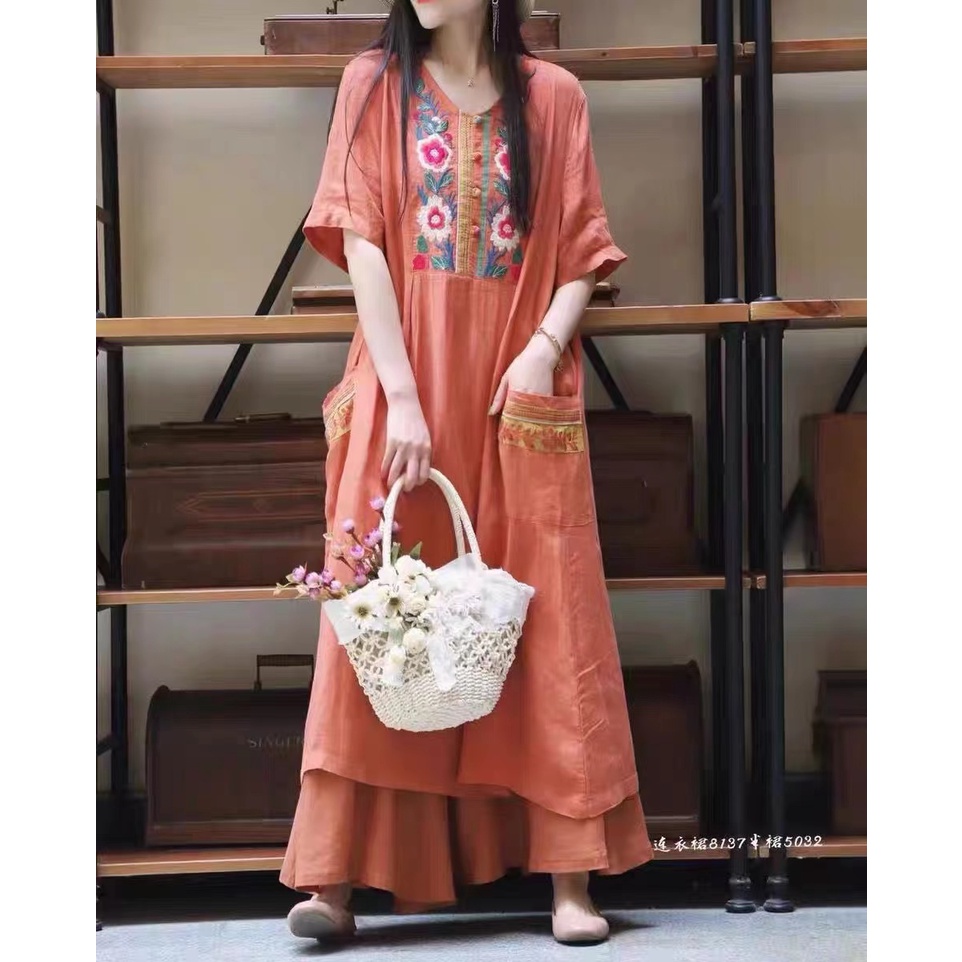 knee length dresses for ladies Alix Embroidered Linen Shirtdress main image 0