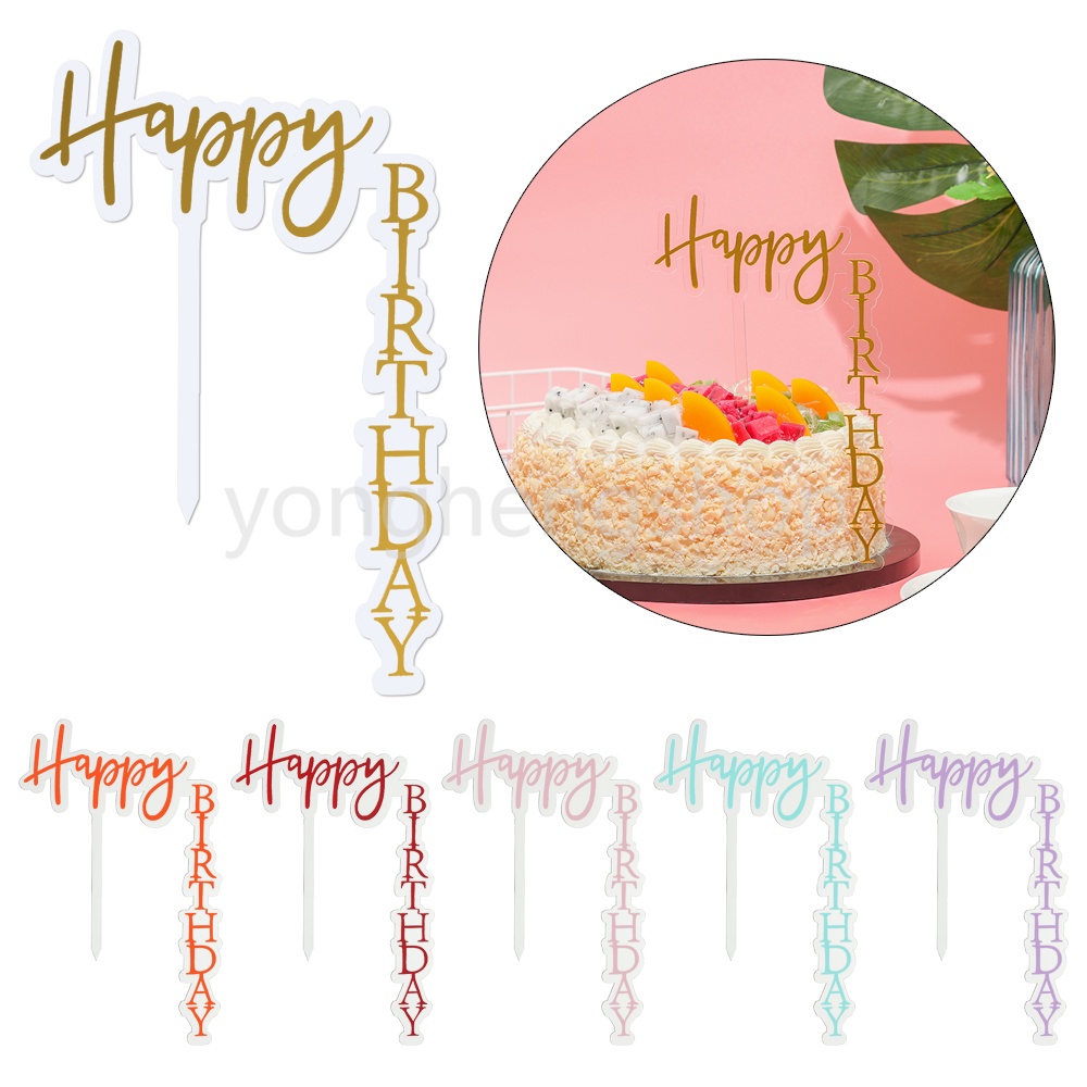 Ins Style Creative Happy Birthday Cake Topper Acrylic Vertical Cake