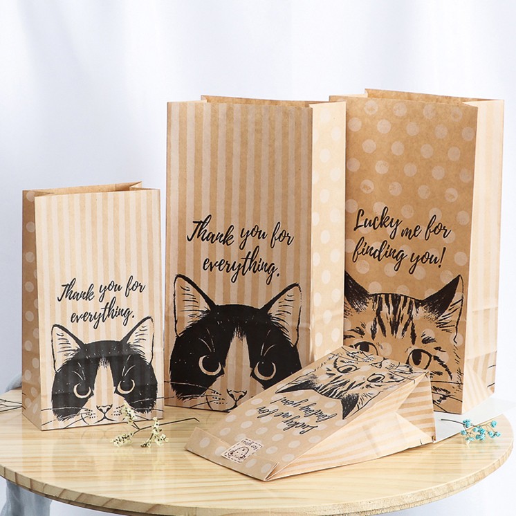 [5pcs] Flip Top Cat Kraft Paper Bag Gift Bag Birthday Party Cookies ...