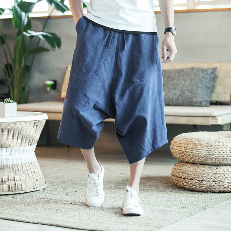 Chinese Style Harem Jogger Pants Men Cotton Linen Sweatpants