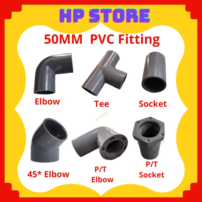 50mm 2" PVC Fitting PVC Joint Connector PVC Elbow Socket Elbow Tee P/T ...