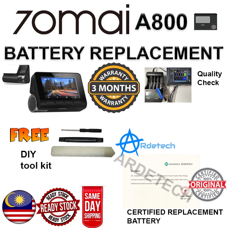 70mai Battery A800 A800S (CERTIFIED) Replacement Repair 70 Mai