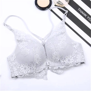 Gathered sexy lace beautiful back underwear without steel ring front buckle  Breathable bra 3/4 cup