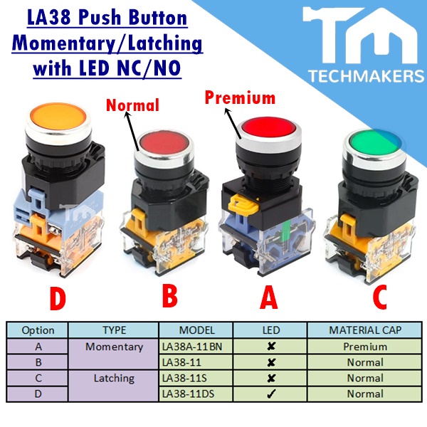 22mm Push Button LA38-11/ A-11BN (Momentary,NO LED) or 11S/ 11DS ...