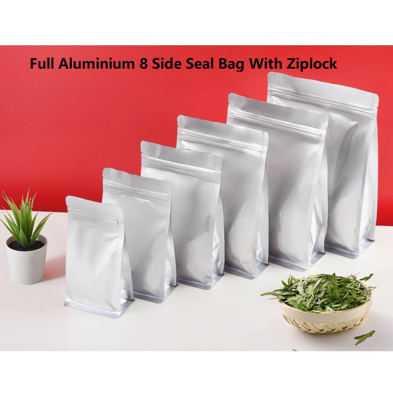 Malaysia Stock Full Aluminium 8 Side Seal Stand Pouch Packing Bag with Ziplock 25pcs Shopee Malaysia
