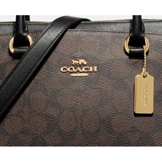 Coach F76643 Mia Satchel in Khaki Signature Coated Canvas Monogram with  Saddle Smooth Leather Trim - Women's Top Handle with Strap Bag