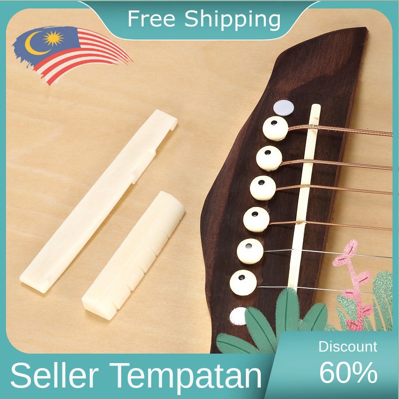 WXLCISI Acoustic Guitar Bone Bridge Saddle And Nut For 6 String Acoustic Guitar Real Cattle Bone Bridge Saddle Nut Replacements