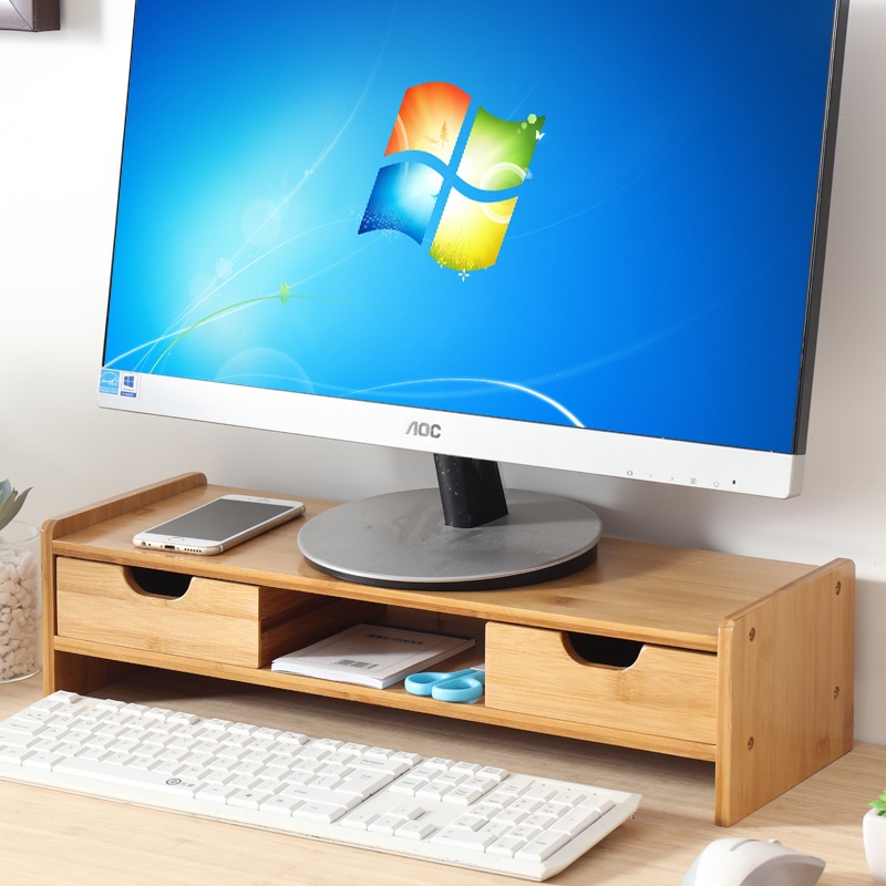 Bamboo Neck Protection Computer Monitor Screen Elevated Rack Solid Wood ...