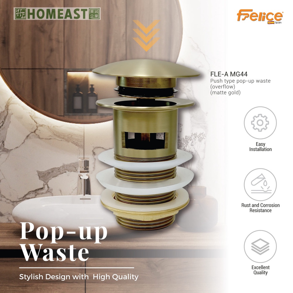 [Felice] BATHROOM SINK BASIN WASTE Overflow/NON Overflow POP UP WASTE