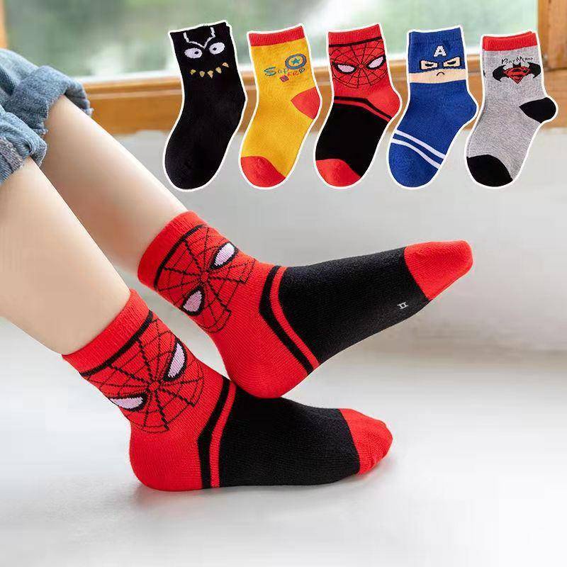 Cartoon 5 pairs set kids socks Superman Spiderman Dinosaur stokin