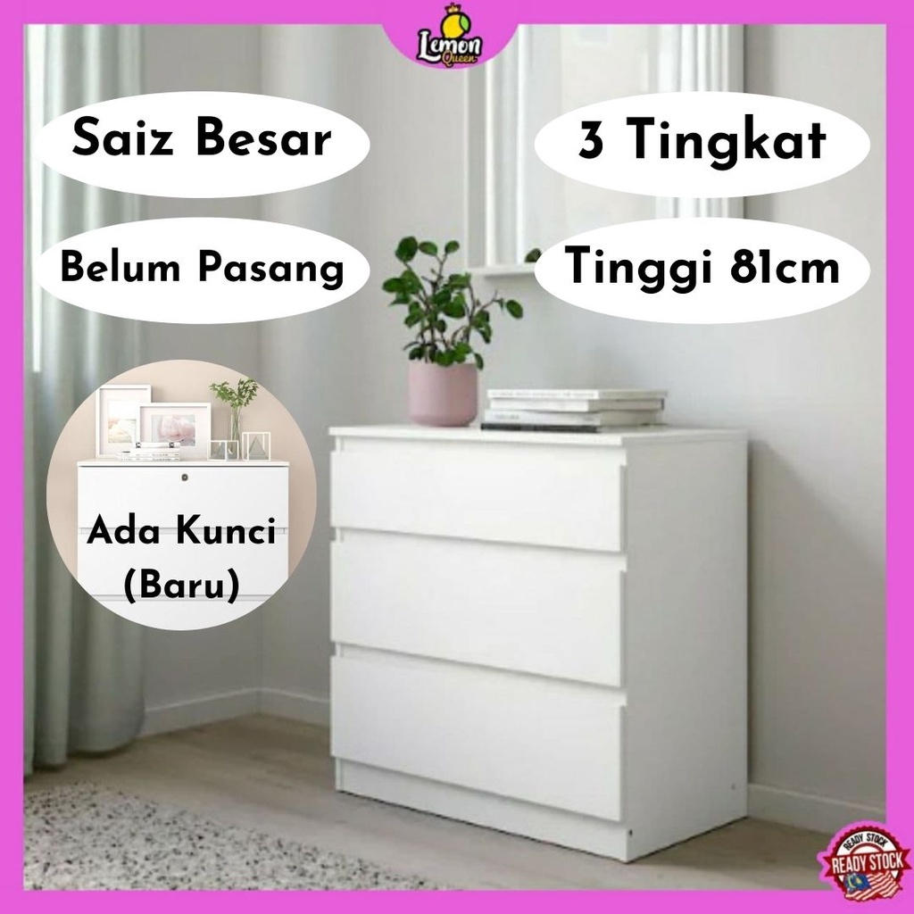 3 TINGKAT Chest Drawer 3 Layer Storage Almari Laci Cabinet Rak Baju ...