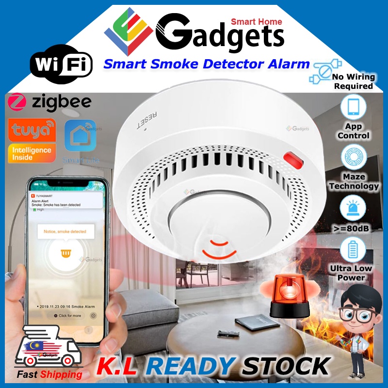 Tuya Smoke Detector Alarm Smart WiFi Zigbee Wireless Sensor works with ...