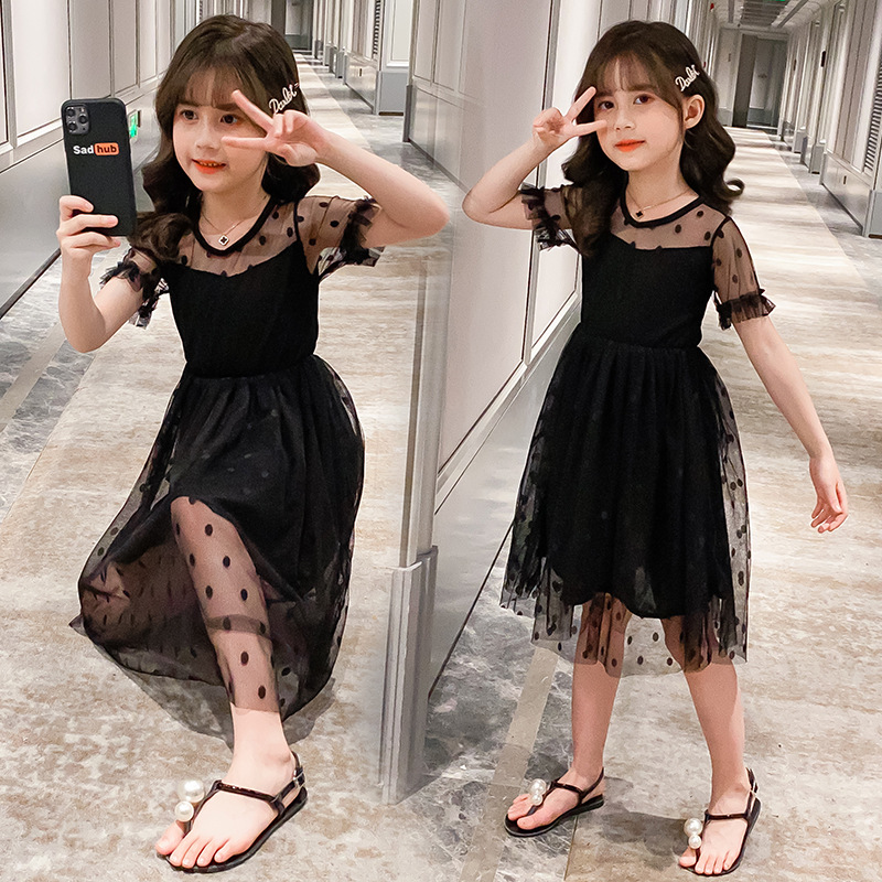 3-14Years Summer Kids Girls Black Princess Dress Casual Teenage ...