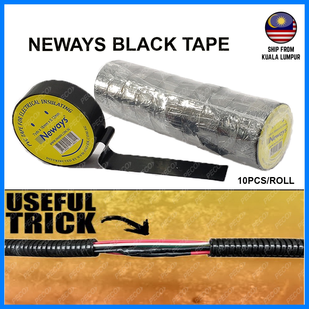 Neways Wire Electrical Tape Black PVC Insulation Tape 19mm x 7yards (10 pcs) Shopee Malaysia