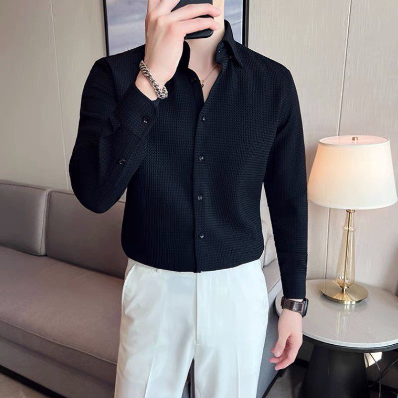 High-quality Office Men's Long Sleeve Shirt, Korean Men's Shirt SaTin ...