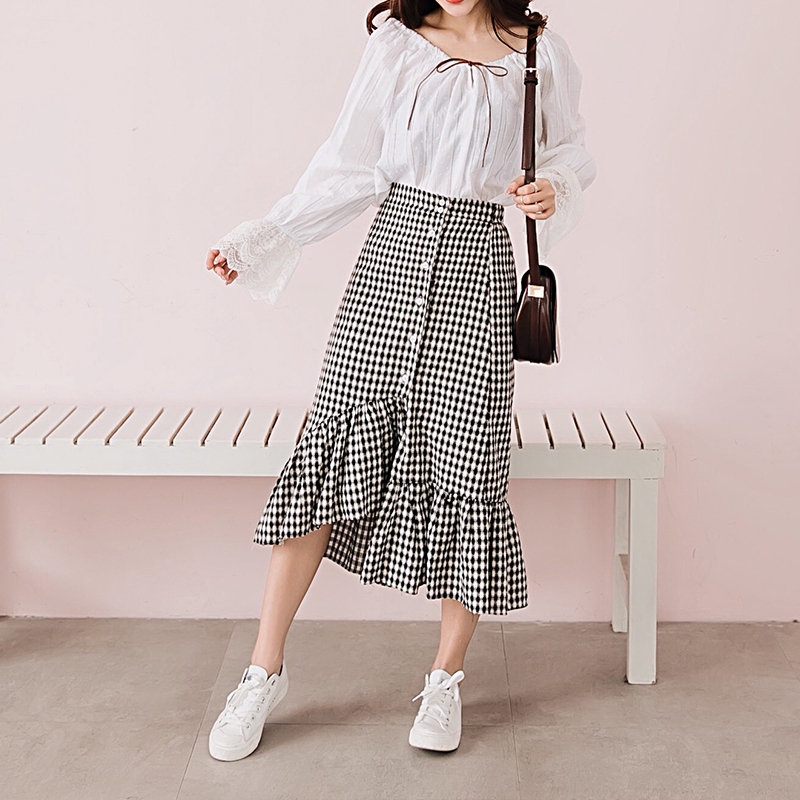 Ready Stock Korean Skirt Plaids A Line Button Down Mermaid Skirts Women Skirts Shopee Malaysia