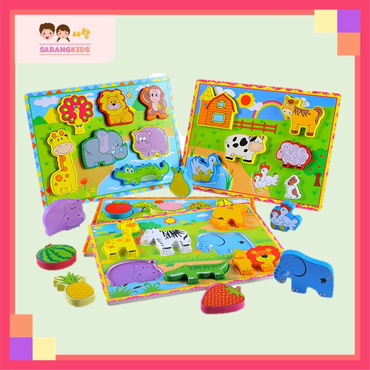 Kids Early Learning 3D Montessori Wooden Animal Shape Puzzle Toys Set ...