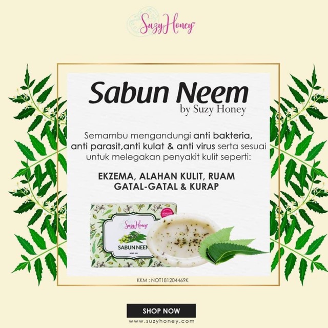 Sabun Neem Suzy Honey (rawat chicken pox/ekzema/ruam/gatal kulit