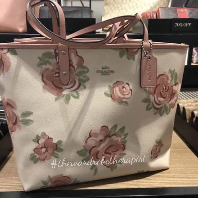 Coach Brown/Pink Floral Print Coated Canvas Reversible City Tote Coach