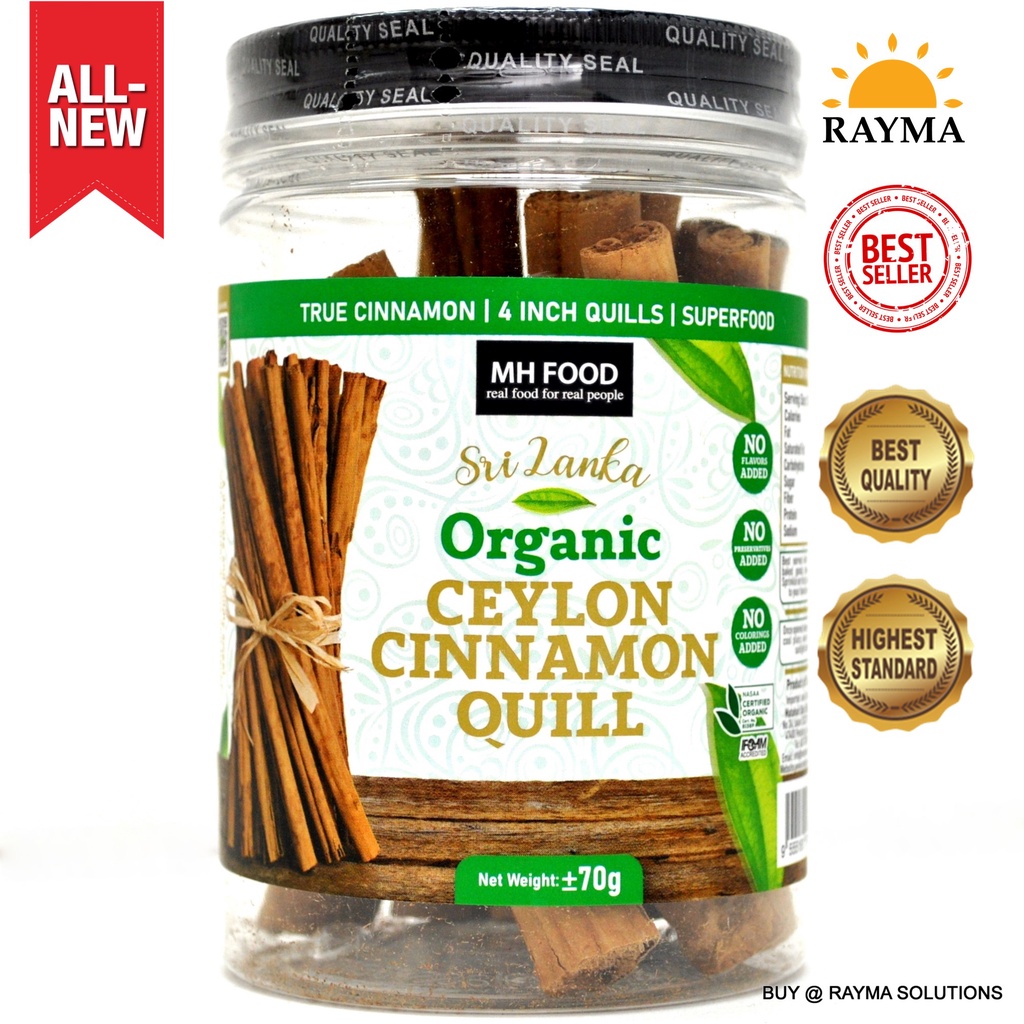 MH FOOD Premium Sri Lanka Organic True Ceylon Cinnamon Quill Stick, 70g